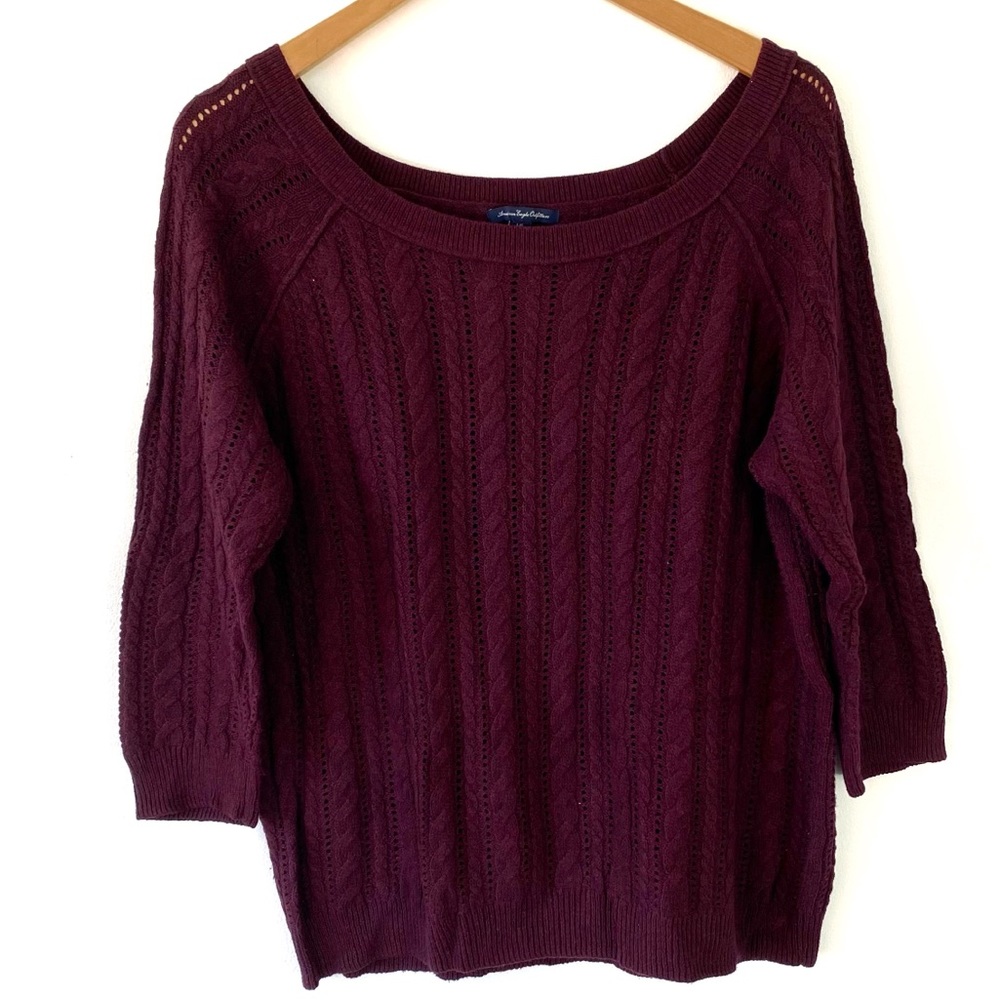 Maroon American Eagle Sedona Cable Knit Sweater